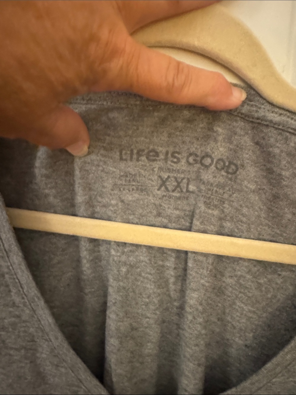 Life Is Good Gray V-Neck Tee with Purple and Blue Peace Sign - Picture 2 of 2